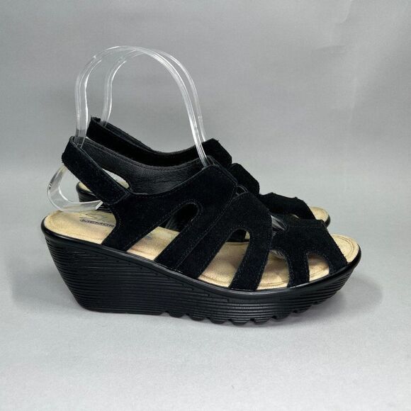 Skechers Parallel Sandals Women's 6.5 Black Peep Toe Sling Back Wedge Platform - Picture 1 of 11